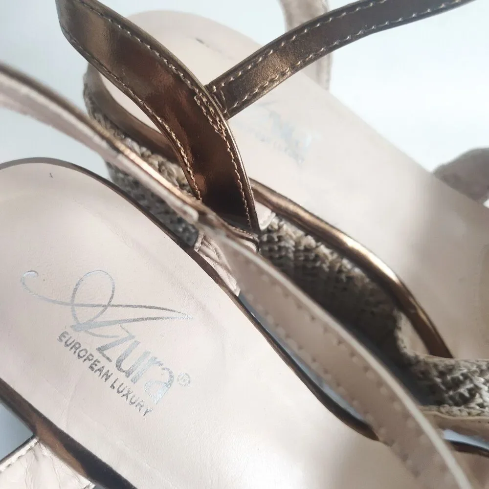 Azura European‎ Espadrille Platform Wedges Gold Rhinestones Sandals 9.5 - 10 /41